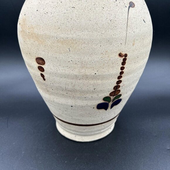 Vtg Tonala Mexican Pottery Vase Owl Floral Sandstone Folk Art Mexico Signed Lrg - Picture 6 of 9